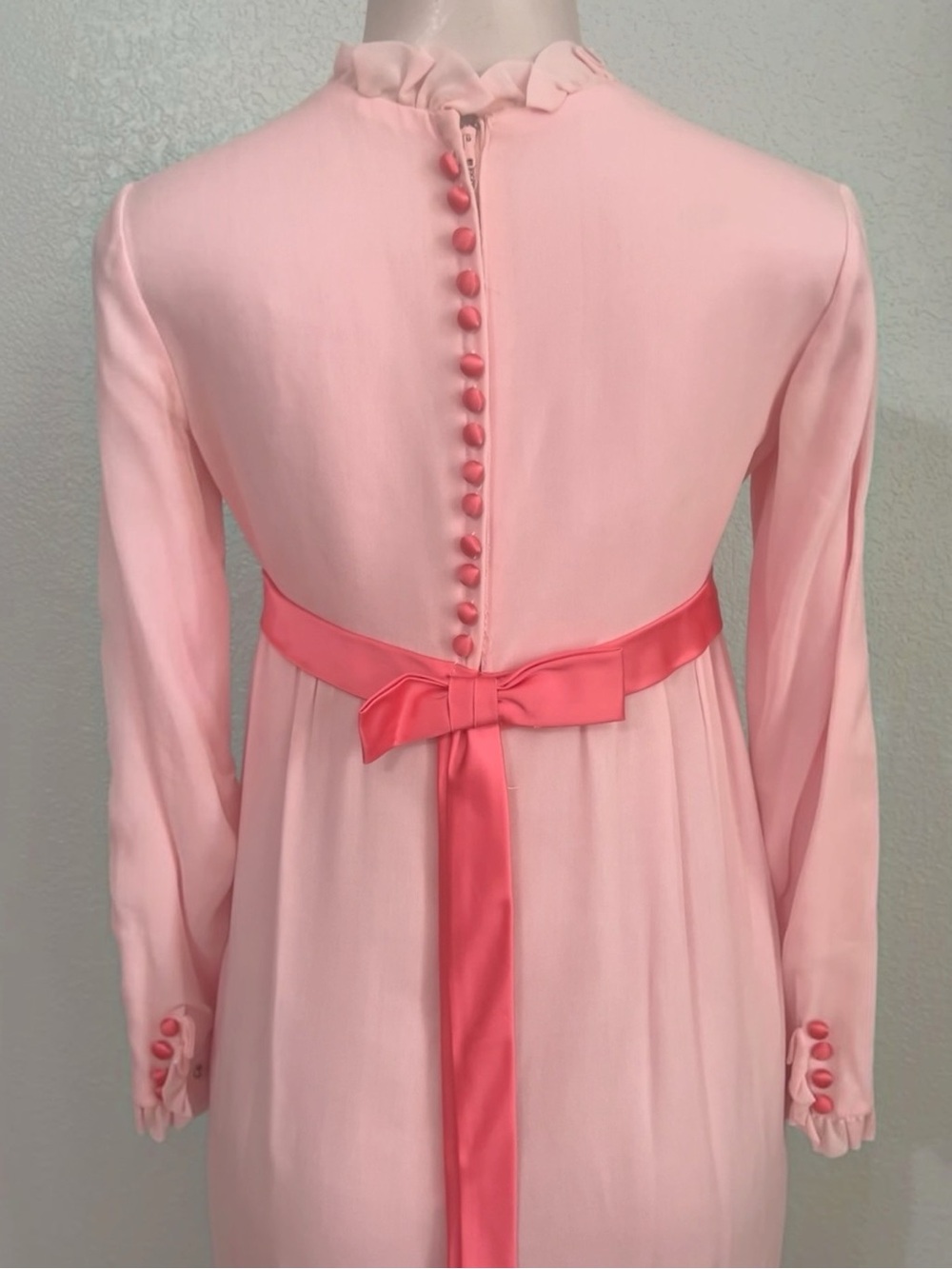 Vintage 1960s Pink Silk Chiffon Empire Waist Maxi Dress Shantung Lining SZ S - Picture 8 of 11